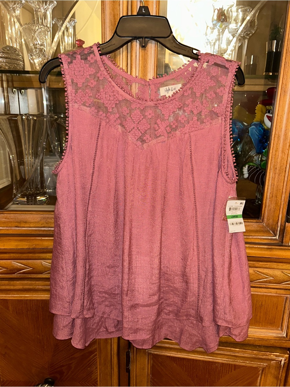 Style & Co. Sleeveless Lace Yoke Camisole - Rose Mauve